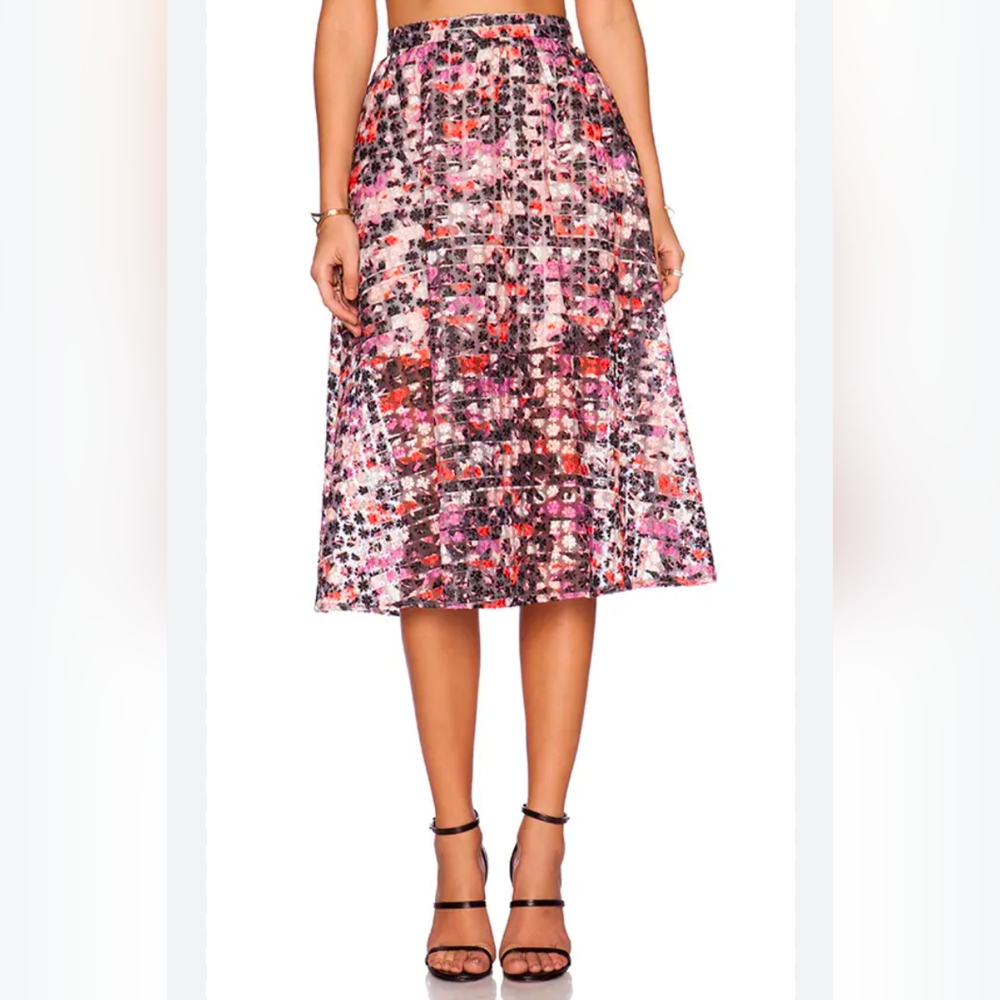 Sam Edelman Enchanted Kiss Floral Mesh Embroidered Organza Midi Skirt Women's 6